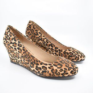 Round Closed Toe Leopard Wedge Heels
